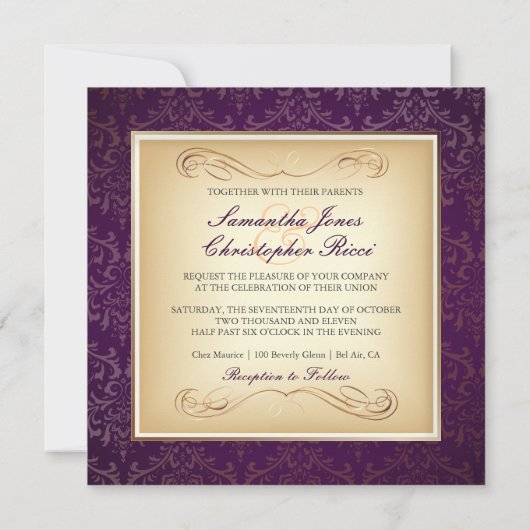 PixDezines Rossi Damask, Champagne+plum Kaart (Achterkant)