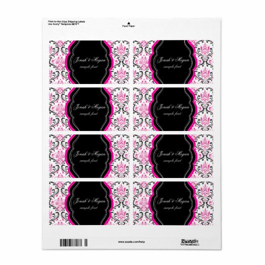 PixDezines Rossi Damask/DIY/black+hot pink Etiket (Full Sheet)