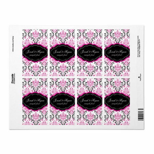PixDezines Rossi Damask/DIY/black+hot pink Etiket (Full Sheet)