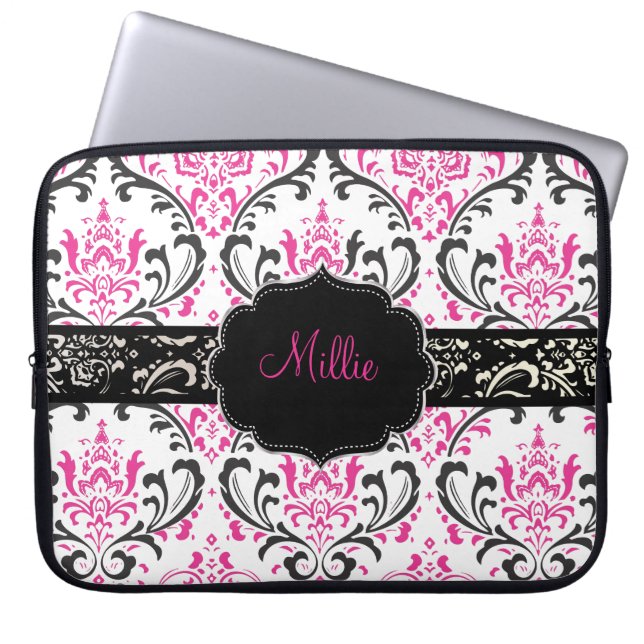 PixDezines Rossi Damask/DIY monogram+color! Laptop Sleeve (Voorkant)