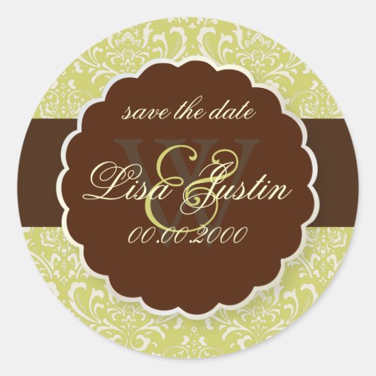 PixDezines Rossi Damask/Endive Groen Ronde Sticker (Voorkant)