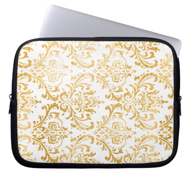 PixDezines rossi damask/faux gold Laptop Sleeve (Voorkant)