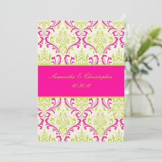 PixDezines Rossi, Damask/Limoen+Fuschia Kaart (Staand voorkant)