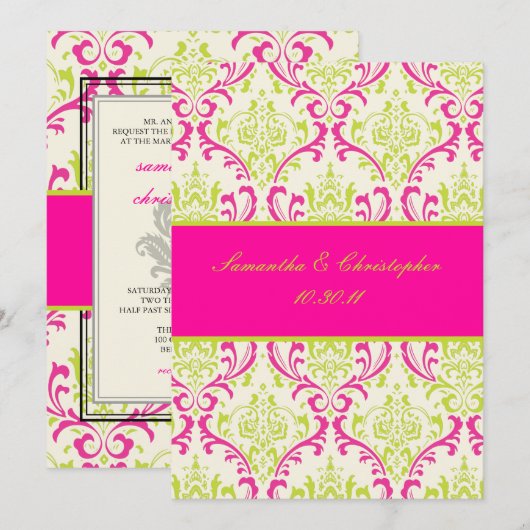 PixDezines Rossi, Damask/Limoen+Fuschia Kaart (Voorkant / Achterkant)