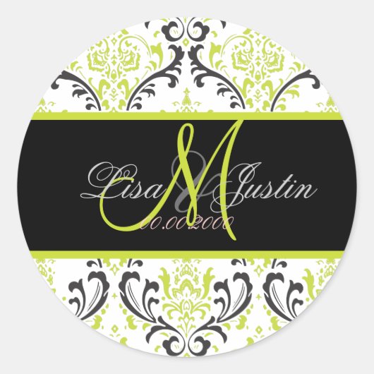 PixDezines Rossi Damask,  monogramstickers Ronde Sticker (Voorkant)