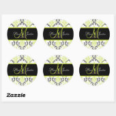 PixDezines Rossi Damask,  monogramstickers Ronde Sticker (Vel)