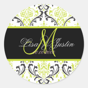 PixDezines Rossi Damask, monogramstickers Ronde Sticker