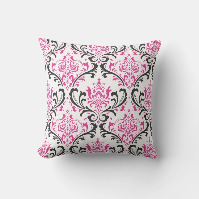 PixDezines rossi damask/pink+black Kussen (Voorkant)