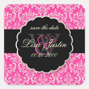 PixDezines Rossi Damask/Roze Vierkante Sticker