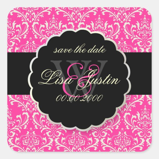 PixDezines Rossi Damask/Roze Vierkante Sticker (Voorkant)