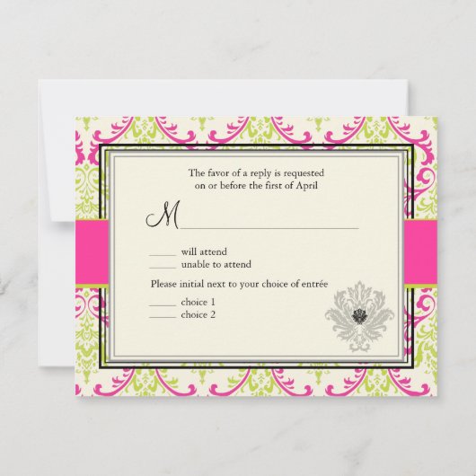 PixDezines Rossi Damask, RSVP voor 5x7 uitnodiging (Achterkant)