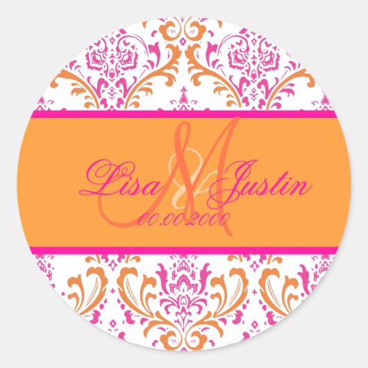 PixDezines Rossi Damask, stickers met monogram (Voorkant)