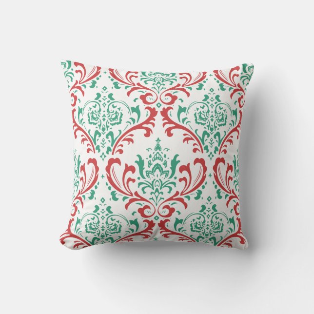 PixDezines Rossi Damask/Turquoise Groen/Rood Kussen (Voorkant)