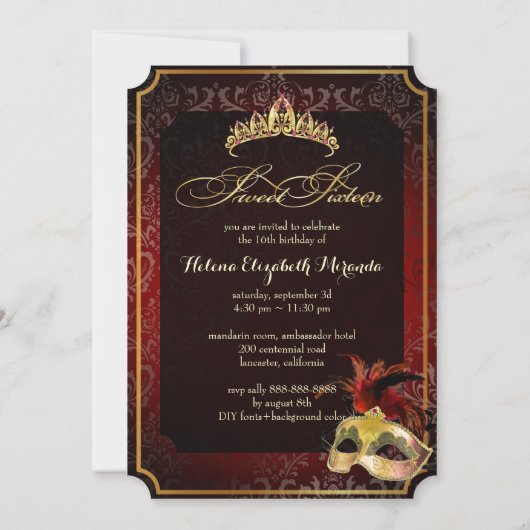 PixDezines Rossi Sweet 16 Masquerade/DIY kleur!! Kaart (Achterkant)