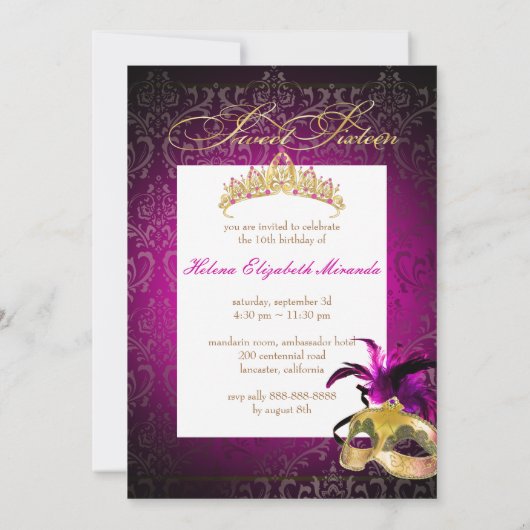 PixDezines Rossi Sweet 16 Masquerade/DIY kleur!! Kaart (Achterkant)