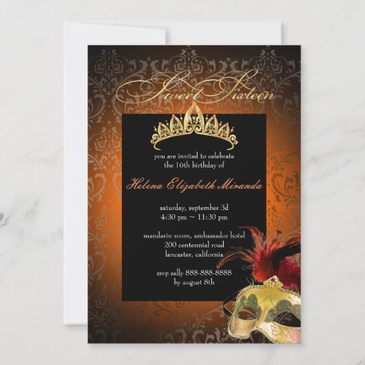 PixDezines Rossi Sweet 16 Masquerade/DIY kleur!! Kaart (Achterkant)