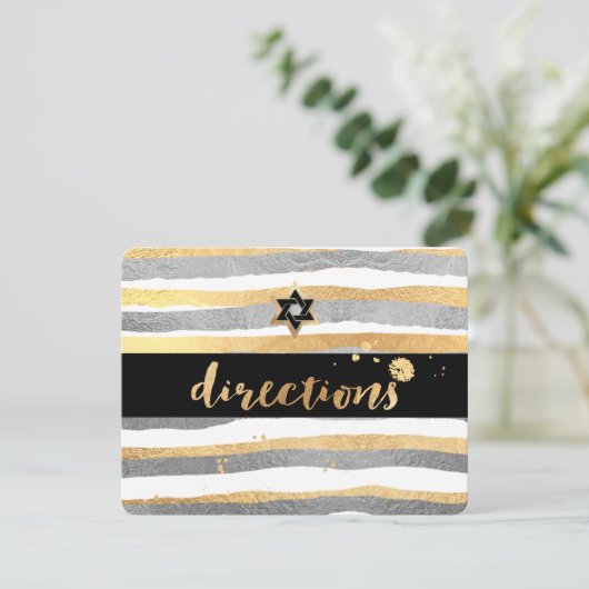 PixDezines routebeschrijving/zilver/goud/strepen/m Informatiekaartje (Staand voorkant)