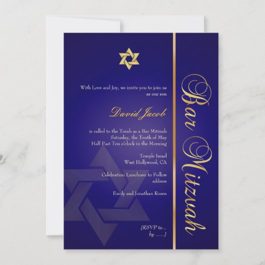 PixDezines ROYAL BLUE/GOLD/BAR MITZVAH INVITATIES Kaart (Voorkant)