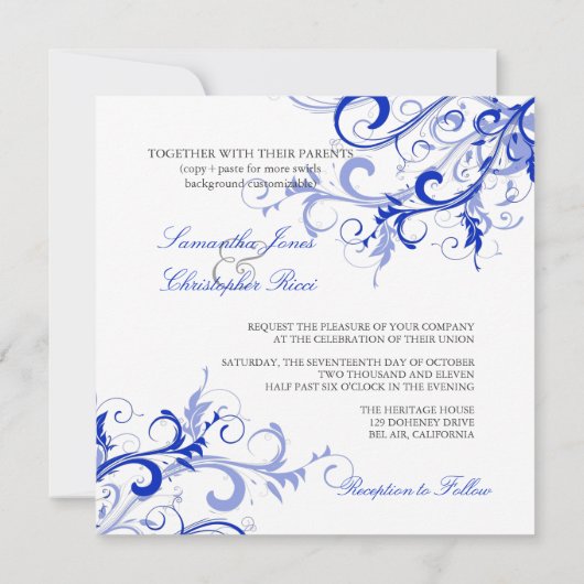 PixDezines Royal Blue Swirls/DIY Background Kaart (Achterkant)