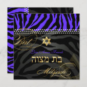 PixDezines Royal Paarse Zebra Stripes, Bat Mitzvah Kaart (Voorkant / Achterkant)