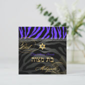 PixDezines Royal Paarse Zebra Stripes, Bat Mitzvah Kaart (Staand voorkant)