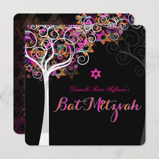 PixDezines Roze Bat Mitzvah Kaart (Voorkant / Achterkant)