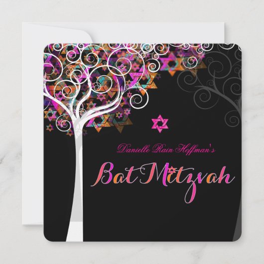 PixDezines Roze Bat Mitzvah Kaart (Voorkant)