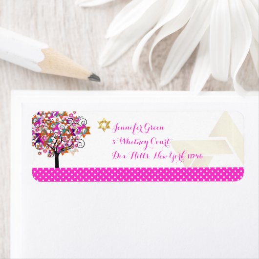 PixDezines Roze boom van het Leven/Bat Mitzvah Etiket (Insitu)