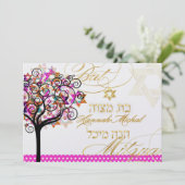 PixDezines Roze boom van het Leven/Stars/Bat Mitzv Kaart (Staand voorkant)
