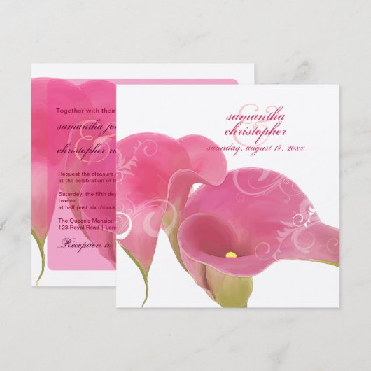 PixDezines Roze Calla Lily + Swirls Kaart (Voorkant / Achterkant)