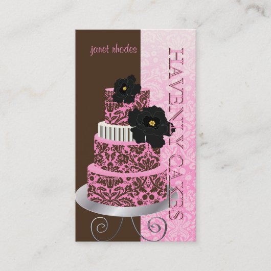 PixDezines Roze Chocolade damast taart/pâtisserie Visitekaartje (Voorkant)
