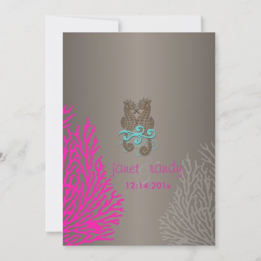 PixDezines  Roze Coral+Seahorse Kaart (Voorkant)