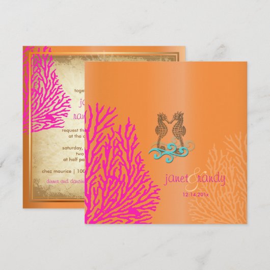 PixDezines  Roze Coral+Seahorse Kaart (Voorkant / Achterkant)