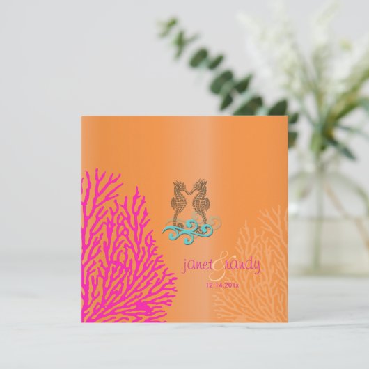 PixDezines  Roze Coral+Seahorse Kaart (Staand voorkant)