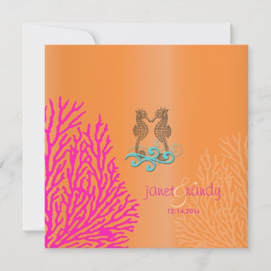 PixDezines  Roze Coral+Seahorse Kaart (Voorkant)