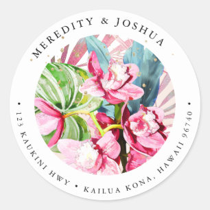 PixDezines Roze Cymbidium Orchidee Zilver Bladzijd Ronde Sticker