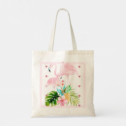 PixDezines Roze Flamingo Baby shower Canvas tas (Achterkant)