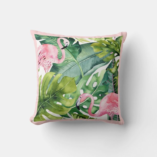PixDezines Roze Flamingo, Tropisch, Frame DIY Kussen (Voorkant)