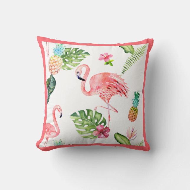 PixDezines Roze Flamingo, Tropisch, Lijst DIY Kussen (Voorkant)