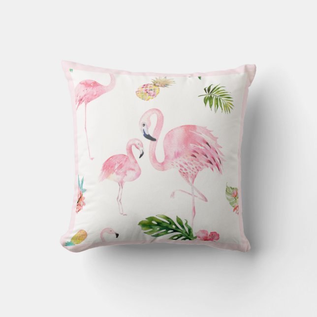 PixDezines Roze Flamingo, Tropisch, Lijst DIY Kussen (Voorkant)