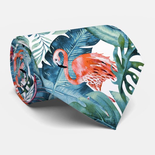 PixDezines Roze Flamingo+Tropische afbraak Stropdas (Opgerold)