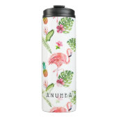 PixDezines Roze Flamingo's/DIY Achtergrondkleur Thermosbeker (Voorkant)