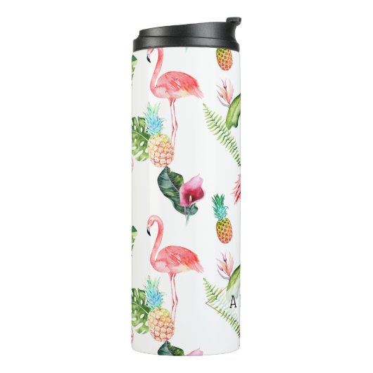 PixDezines Roze Flamingo's/DIY Achtergrondkleur Thermosbeker (Gedraaid links)