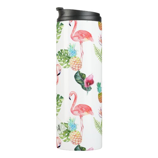 PixDezines Roze Flamingo's/DIY Achtergrondkleur Thermosbeker (Geroteerd rechts)