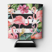 PixDezines Roze Flamingos+Floral Waterverf Blikjeskoeler (Voorkant)