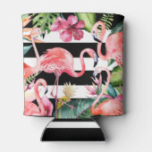 PixDezines Roze Flamingos+Floral Waterverf Blikjeskoeler (Achterkant)