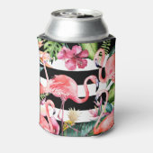 PixDezines Roze Flamingos+Floral Waterverf Blikjeskoeler (Blikje Achterkant)