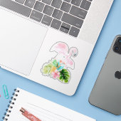 PixDezines Roze Flamingo's, mama+baby Sticker (Laptop met iPhone)