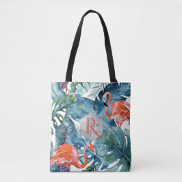 PixDezines Roze Flamingo's + Tropisch groen Tote Bag