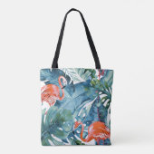 PixDezines Roze Flamingo's + Tropisch groen Tote Bag (Achterkant)